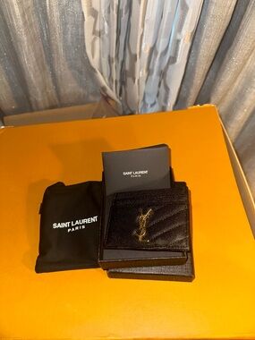Saint Laurent Black Quilted Card Holder with Gold YSL Accent